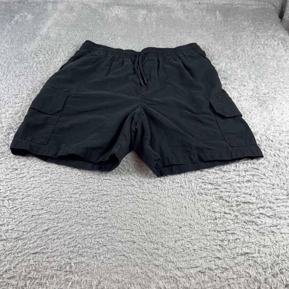 No Boundaries Mens Black Cargo Shorts Elastic Waist Drawstring Size S 28-30